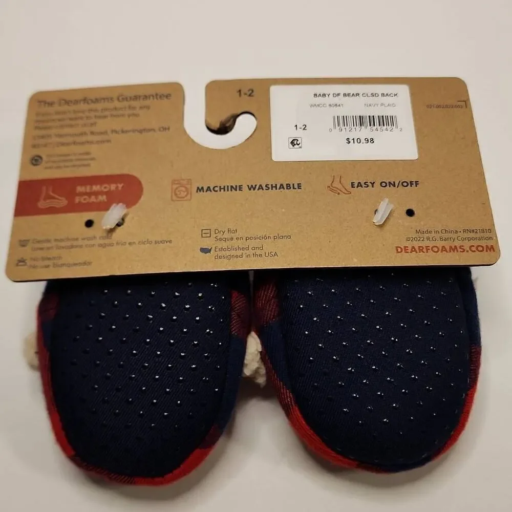 Dearfoams Cozy Comfort Memory Foam Infant Buffalo Plaid Slippers